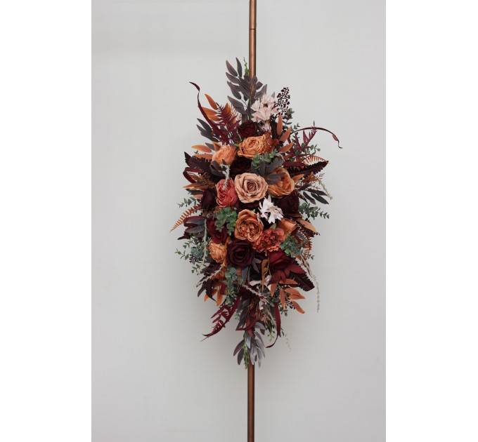  Flower arch arrangements in burgundy terracottacolors.  Arbor flowers. Floral archway. Faux flowers for wedding arch. 5121