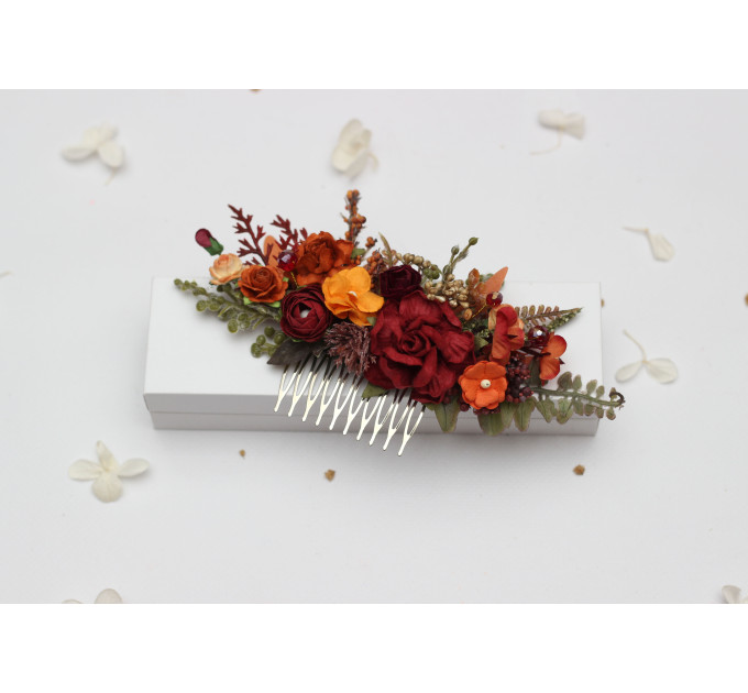 Autumn Bridal Hair Comb in Burgundy, Rust, Orange & Olive Green