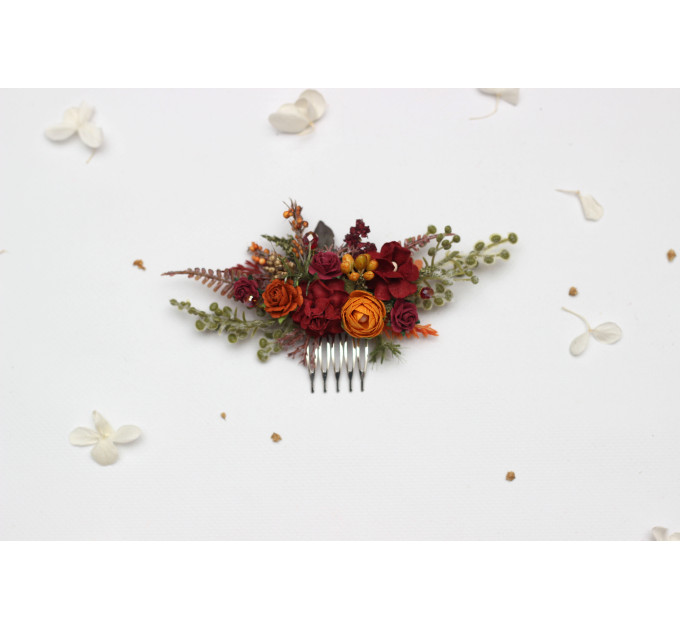 Autumn Bridal Hair Comb in Burgundy, Rust, Orange & Olive Green