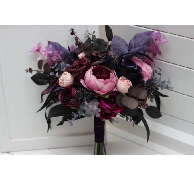 Deep purple fuchsia candy pink bouquets. Bridal bouquet. Cascading bouquet. Faux bouquet. Bridesmaid bouquet. 5228