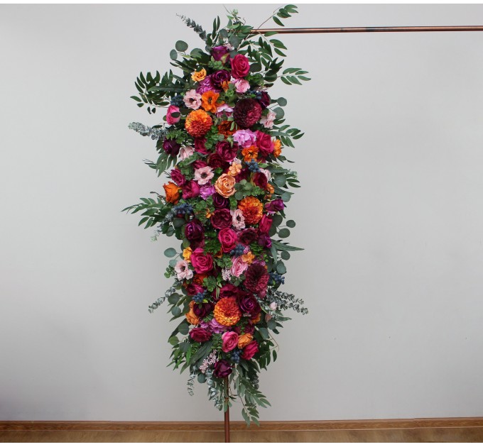  Flower arch arrangement in orange pink magenta colors.  Arbor flowers. Floral archway. Faux flowers for wedding arch. 5127