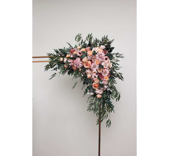 Romantic Faux Floral Arch Arrangements in Dusty Rose, Blush Pink & Peach