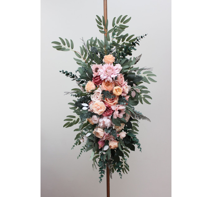 Romantic Faux Floral Arch Arrangements in Dusty Rose, Blush Pink & Peach