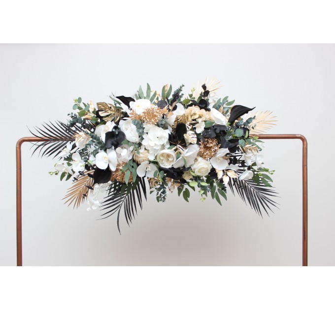  Flower arch arrangement in black gold white colors.  Arbor flowers. Floral archway. Faux flowers for wedding arch. 5065