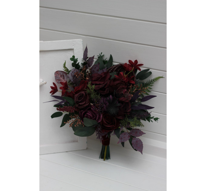 Moody Wedding Bouquets in Burgundy, Deep Purple & Forest Green