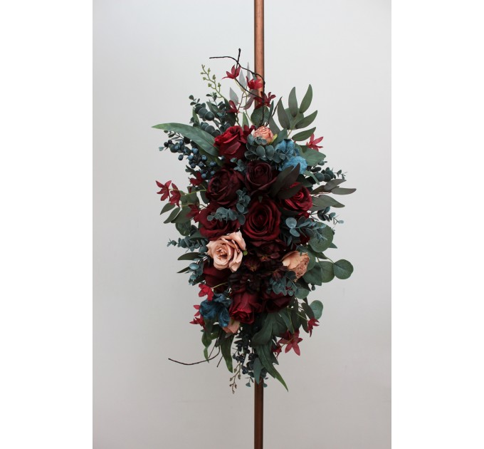  Flower arch arrangement in burgundy red beige teal blue colors.  Arbor flowers. Floral archway. Faux flowers for wedding arch. 5327