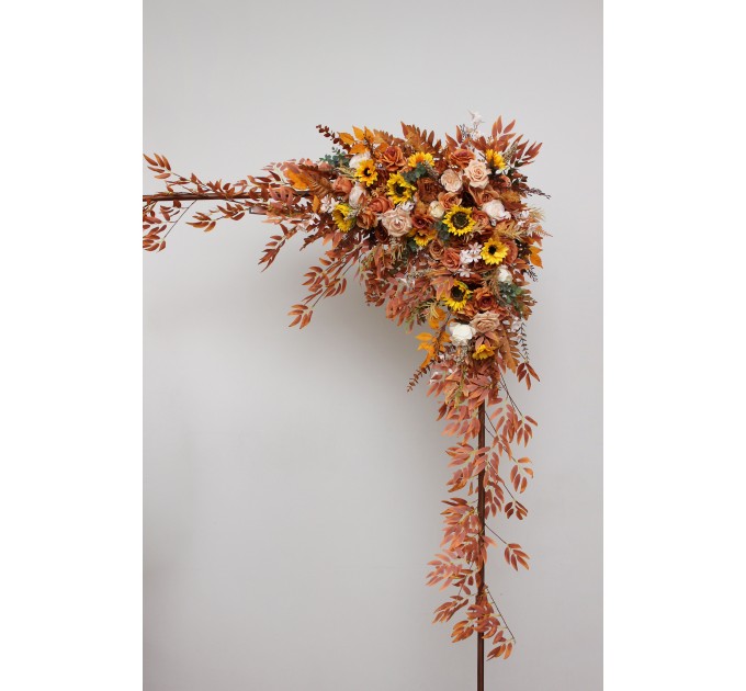  Flower arch arrangement in rust ivory colors.  Arbor flowers. Floral archway. Faux flowers for wedding arch. Sunflowers arch. 5328