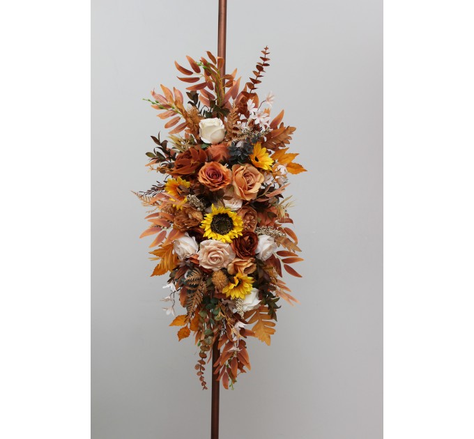  Flower arch arrangement in rust ivory colors.  Arbor flowers. Floral archway. Faux flowers for wedding arch. Sunflowers arch. 5328