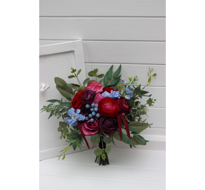 Jewel Tone Faux Bridal Bouquet with Cascading Flowers