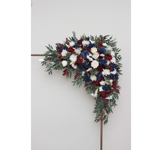 Flower arch arrangement in burgundy ivory navy blue colors. Arbor flowers. Floral archway. Faux flowers for wedding arch. 5097