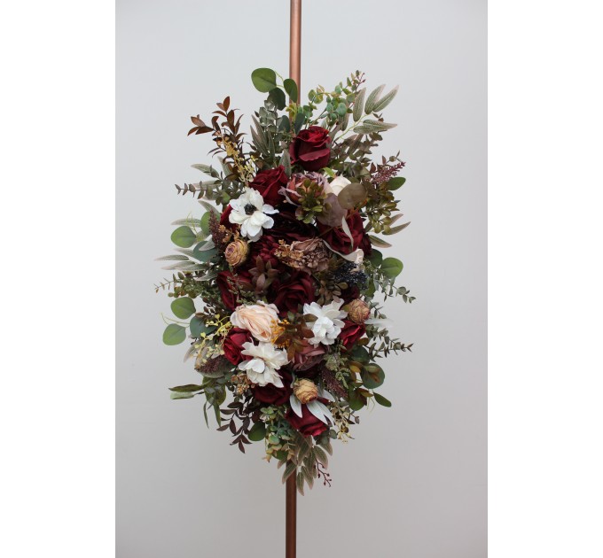  Flower arch arrangement in burgundy ivory white colors.  Arbor flowers. Floral archway. Faux flowers for wedding arch. 5310