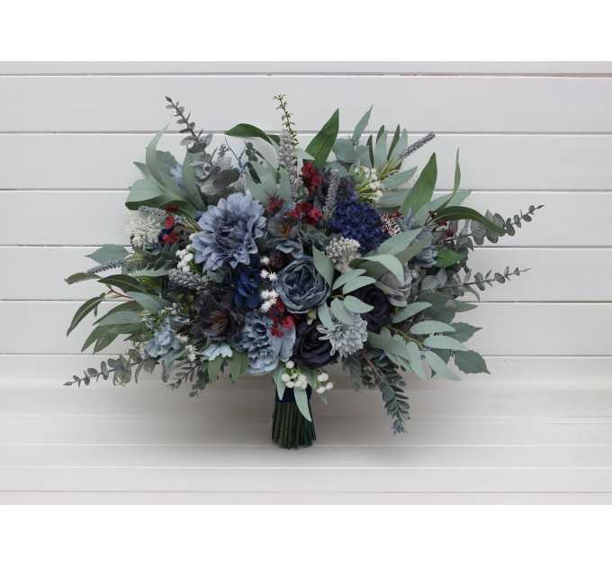 Bouquets in navy blue dusty blue burgundy sage greencolor theme. Bridal bouquet. Faux bouquet. Bridesmaid bouquet. 5332