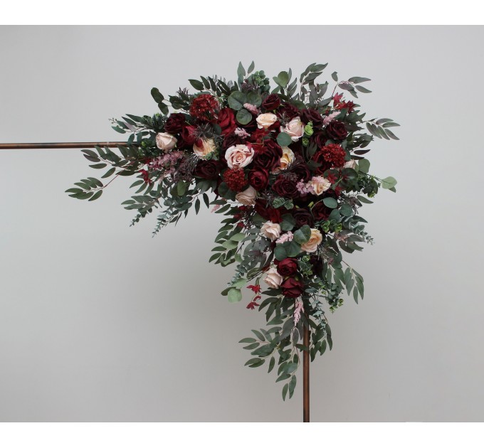  Flower arch arrangement in burgundy blush pink colors.  Arbor flowers. Floral archway. Faux flowers for wedding arch. 5080