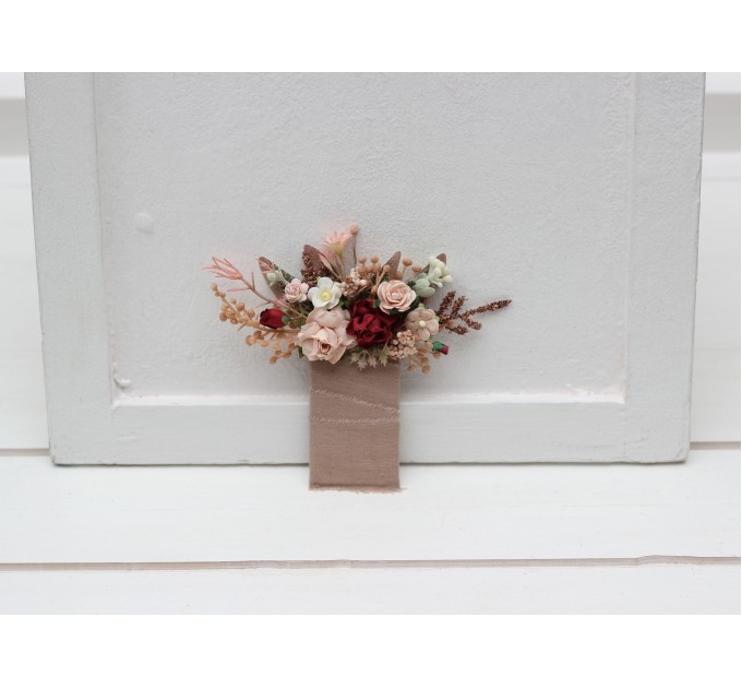  Wedding boutonnieres  in blush pink burgundy color scheme. Flower accessories. Pocket boutonniere. Square flowers. Rustic wedding. 5342