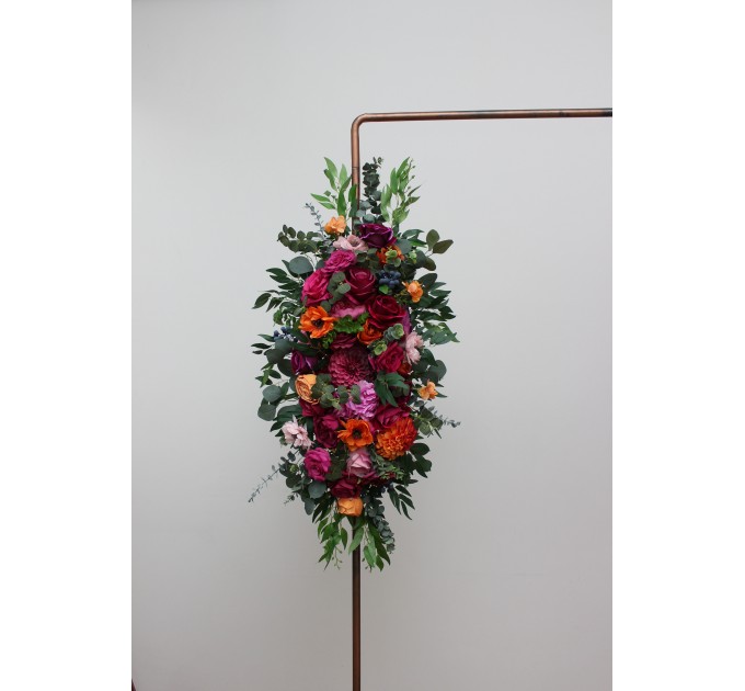  Flower arch arrangement in orange pink magenta colors.  Arbor flowers. Floral archway. Faux flowers for wedding arch. 5127