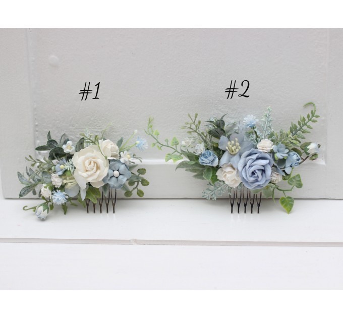 Elegant Dusty Blue & White Wedding Accessories – Hair Combs 