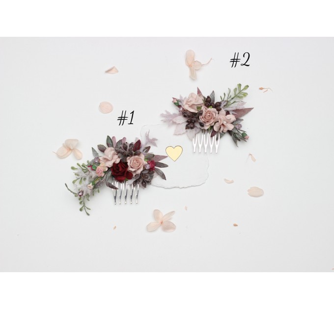 Blush Pink & Burgundy Wedding Accessories – Hair Combs  with Crystals and Berries