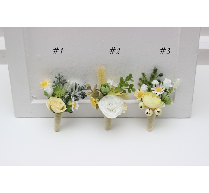 Spring-Summer Wedding Boutonnieres and Corsages in White, Yellow, and Green