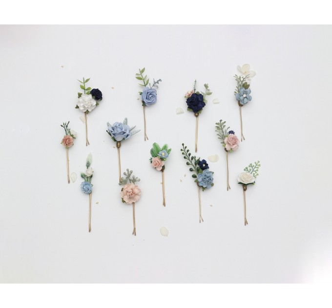 Set of White, Dusty Blue, Navy Blue, and Blush Pink Hair Pins – Elegant Wedding Accessories