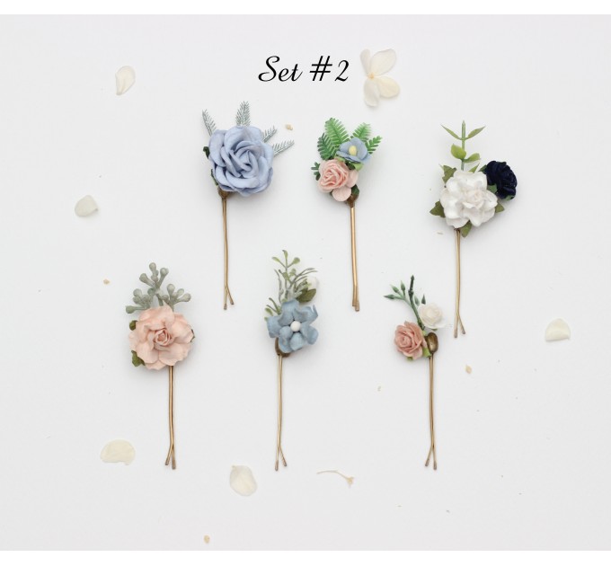 Set of White, Dusty Blue, Navy Blue, and Blush Pink Hair Pins – Elegant Wedding Accessories