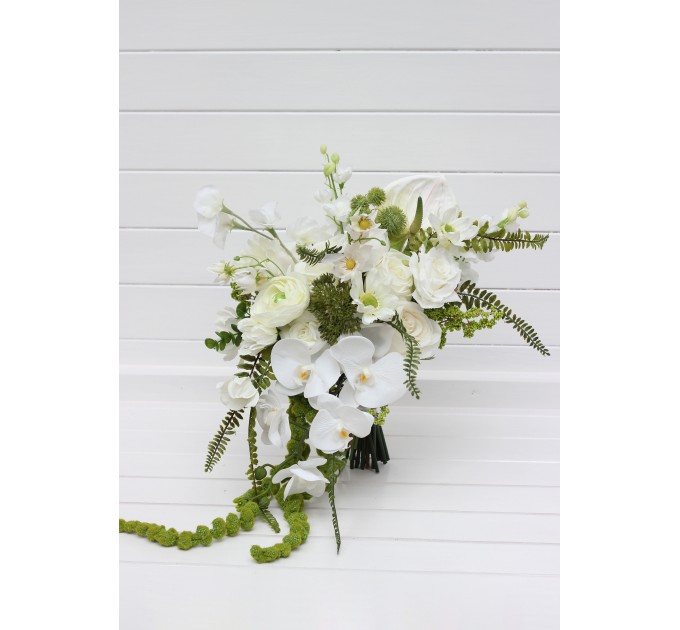 Elegant White and Green Bouquets – Bridal and Bridesmaid Faux Flowers