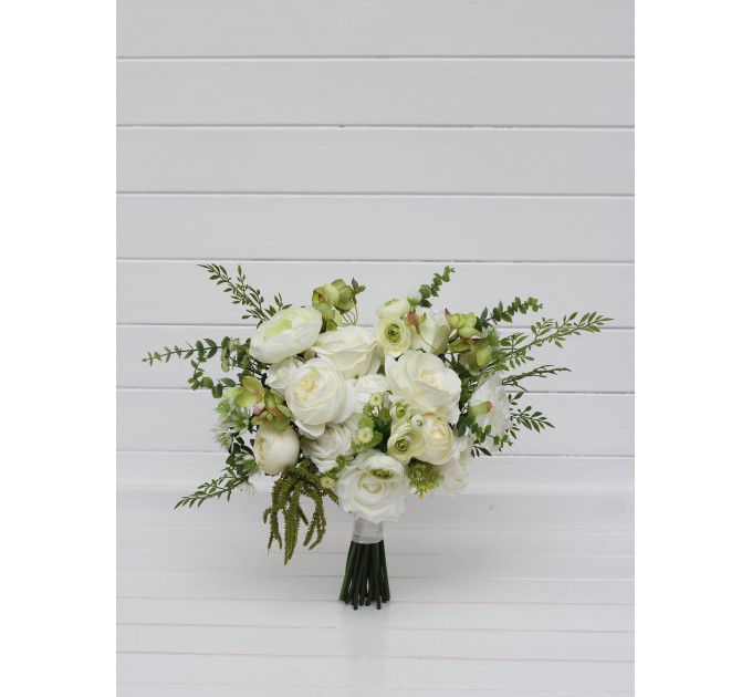 Beautiful White and Olive Green Bouquets – Bridal and Bridesmaid Faux Flowers