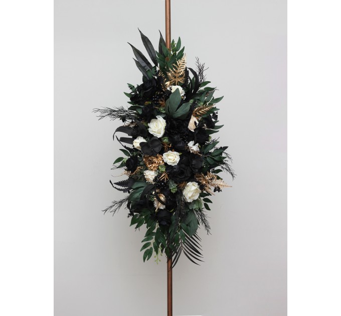  Flower arch arrangement in hunter green ivory black gold colors.  Arbor flowers. Floral archway. Faux flowers for wedding arch. 5300