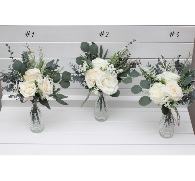 Simple Wedding Table Flowers – White Ivory Cream Mini Bouquets for Elegant Decor