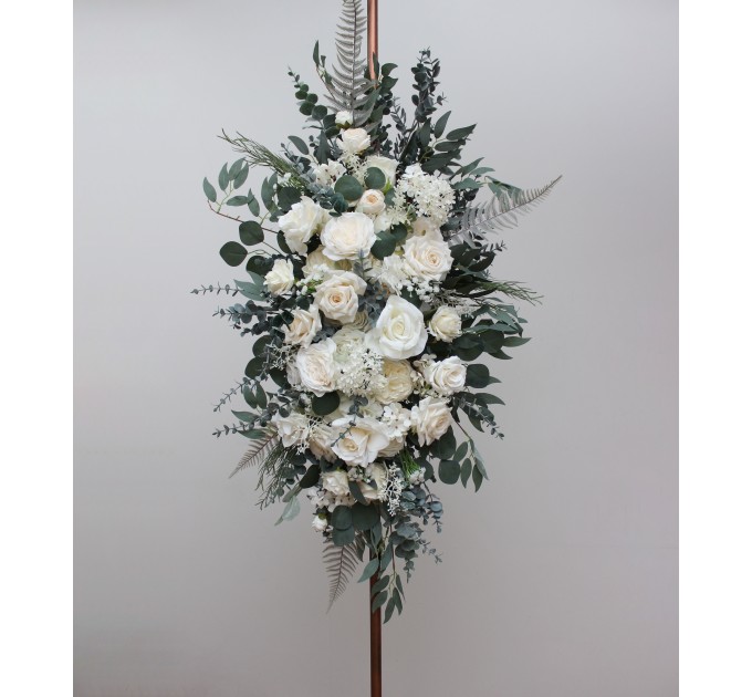 White Ivory Cream Wedding Arch Flowers – Faux Corner and Straight Arbor Arrangements