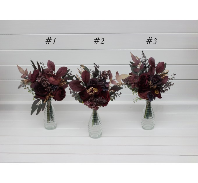 Simple Wedding Table Flowers in Deep Purple, Gold, and Burgundy