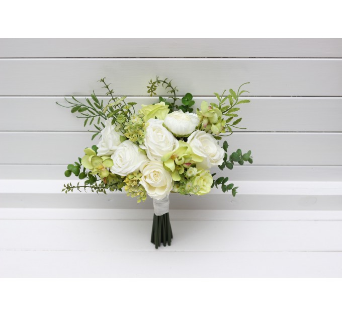 Beautiful White and Olive Green Bouquets – Bridal and Bridesmaid Faux Flowers