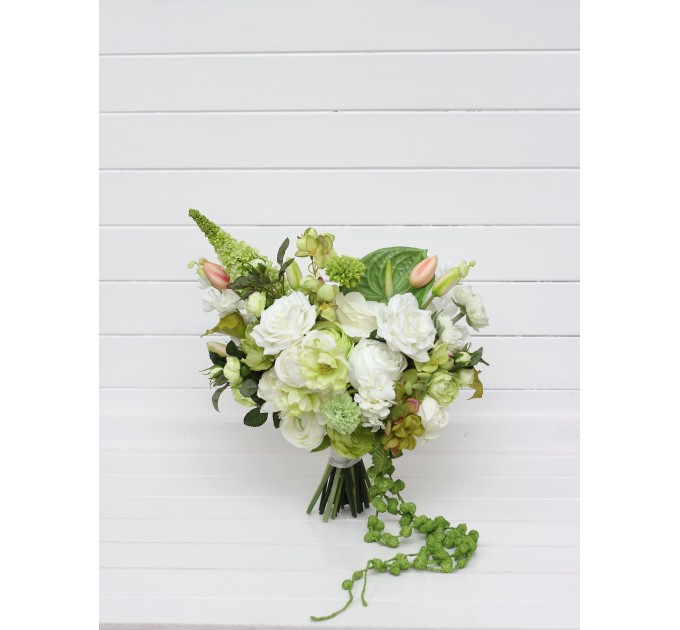 Green and White Summer Bridal Bouquet – Faux Wedding Flowers