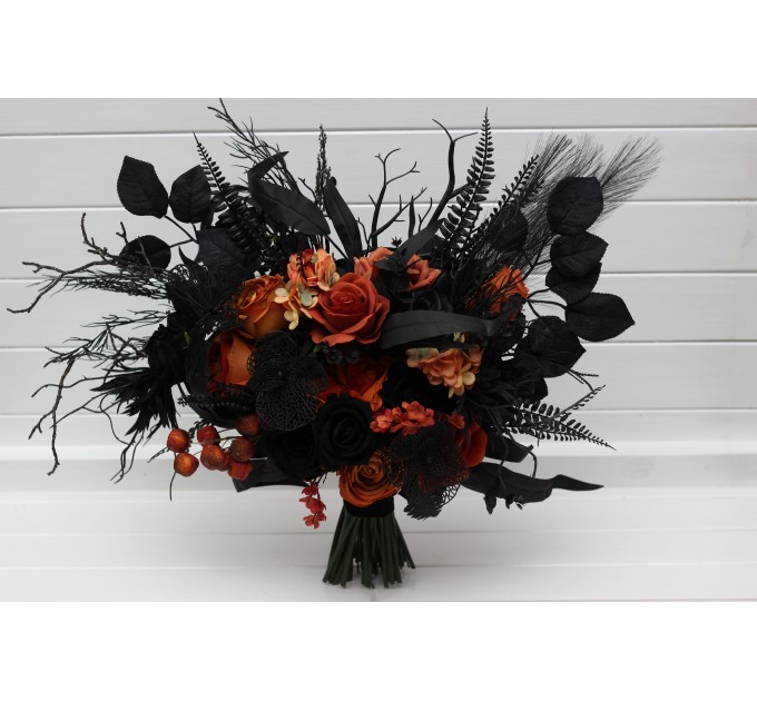 Black and Orange Gothic Wedding Bouquet | Fall Bridal Faux Bouquet