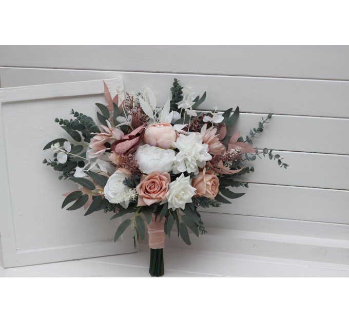 Wedding bouquets in white blush pink colors. Bridal bouquet. Faux bouquet. Bridesmaid bouquet. 5128