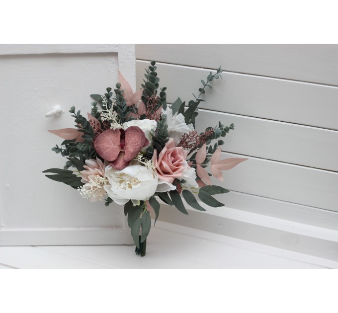 Wedding bouquets in white blush pink colors. Bridal bouquet. Faux bouquet. Bridesmaid bouquet. 5128