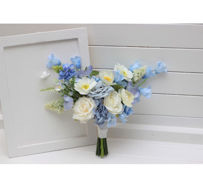 Dusty Blue & Ivory Small Bridal Bouquet | Bridesmaid Wildflower Posy