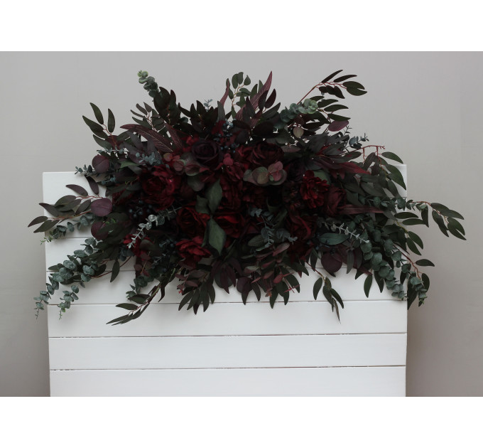 Flower Arch Arrangement in Moody Burgundy | Wedding Arbor & Floral Archway