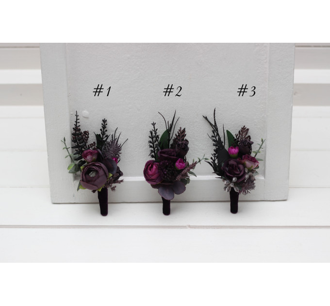 Black, Purple & Magenta Wedding Boutonnieres & Wrist Corsages | Bold Floral Accessories