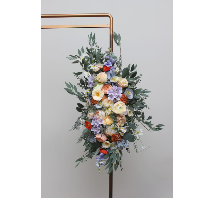 Pastel Wildflower Arch Flowers | Peach, Orange, Dusty Blue, Ivory & Lilac Wedding Arrangement