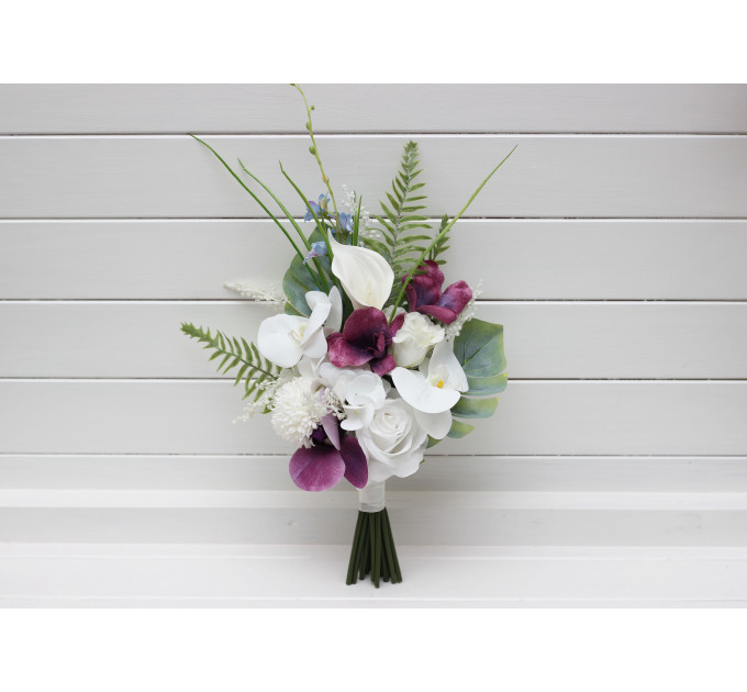 Exotic Wedding Bouquet in White, Blue & Magenta | Orchid & Calla Lily Bridal Bouquet for Beach Weddings