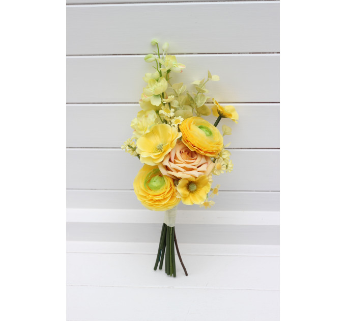 Orange, Magenta, Pink, Yellow, Dusty Blue & Green Bridesmaid Bouquet | Summer Wildflower Faux Wedding Flowers