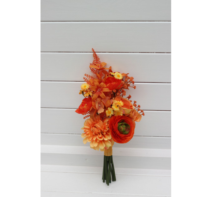 Orange, Magenta, Pink, Yellow, Dusty Blue & Green Bridesmaid Bouquet | Summer Wildflower Faux Wedding Flowers