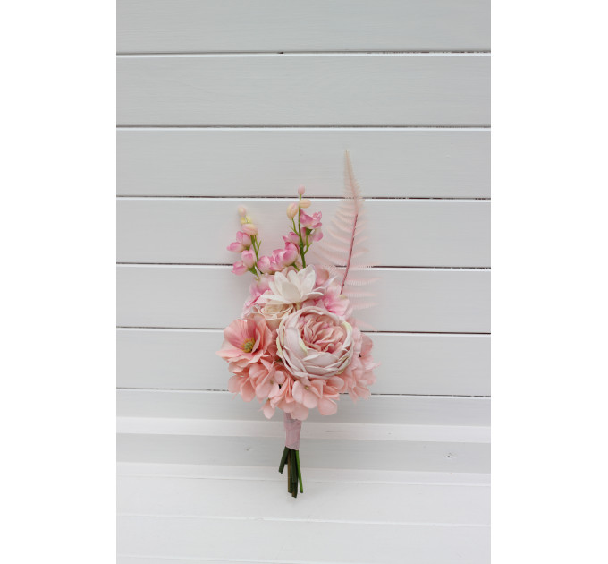 Orange, Magenta, Pink, Yellow, Dusty Blue & Green Bridesmaid Bouquet | Summer Wildflower Faux Wedding Flowers