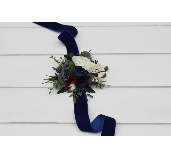 Wedding Boutonnieres and Wrist Corsage in Purple, Ivory, Emerald, Burgundy & Navy Blue