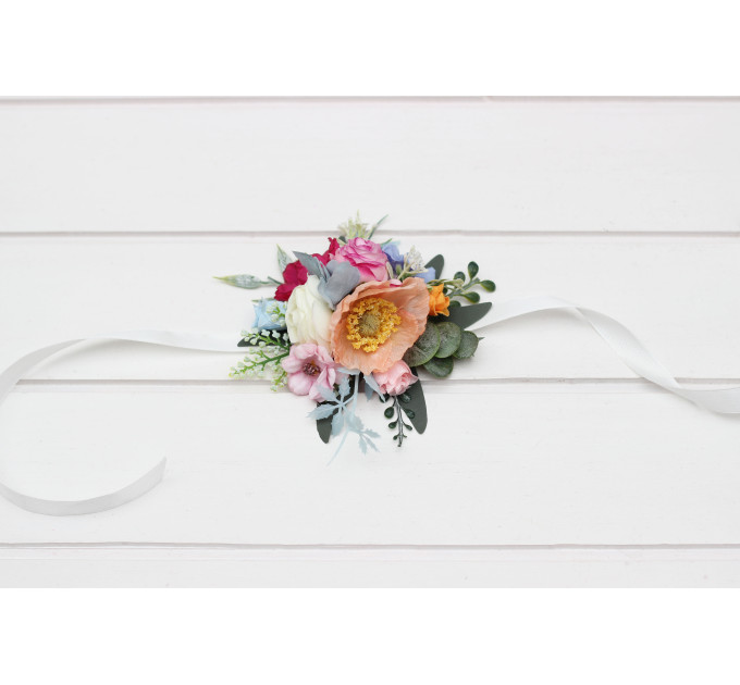 Colorful Wedding Boutonnieres in Orange, Peach, Dusty Blue, Ivory & Pink | Wildflower Buttonholes