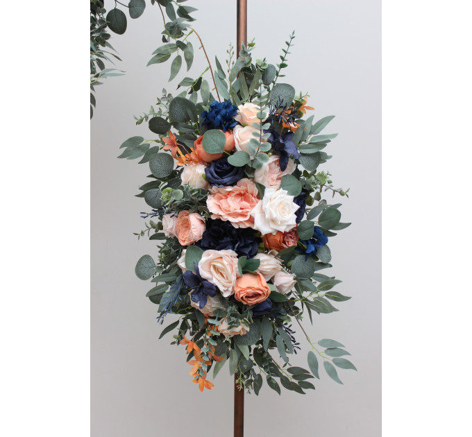 Peach & Navy Blue Flower Arch Arrangement – Real-Looking Blooms for Wedding Arbors
