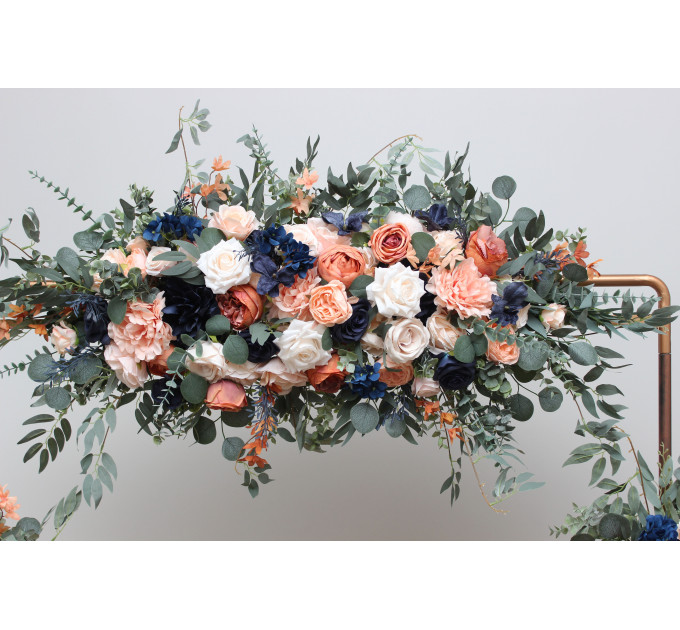Peach & Navy Blue Flower Arch Arrangement – Real-Looking Blooms for Wedding Arbors