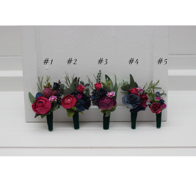 Jewel-Tone Wedding Boutonnieres & Wrist Corsages – Faux Floral Accessories in Deep Rich Colors