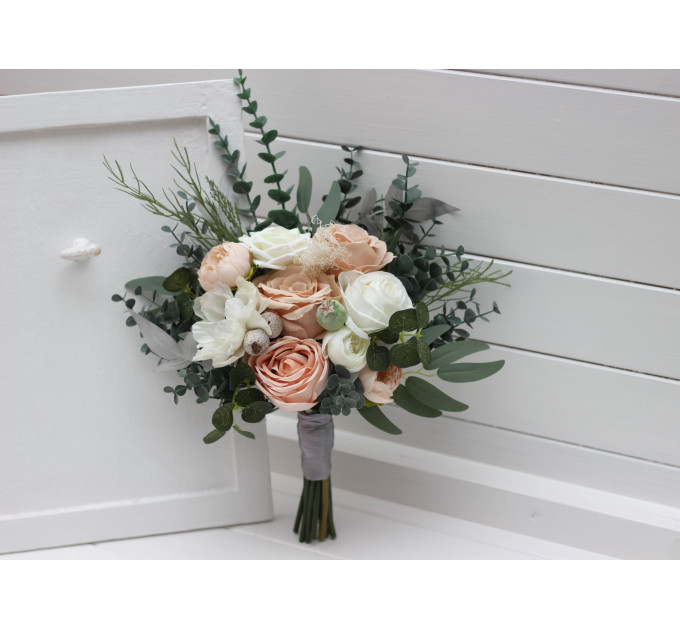 Wedding Bouquets in Beige, White, Gray & Blush Pink | Faux Bridal & Bridesmaid Bouquets