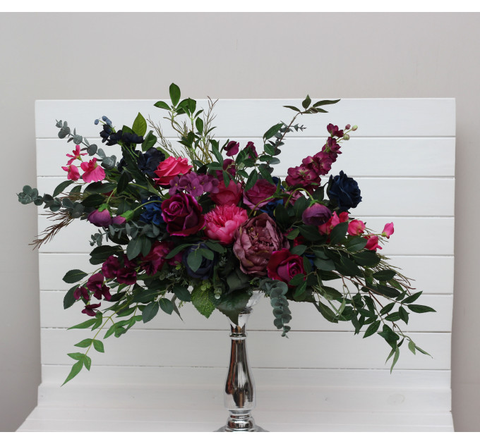 Jewel-Tone Standing Flowers – Faux Aisle Décor in Navy, Magenta & Emerald